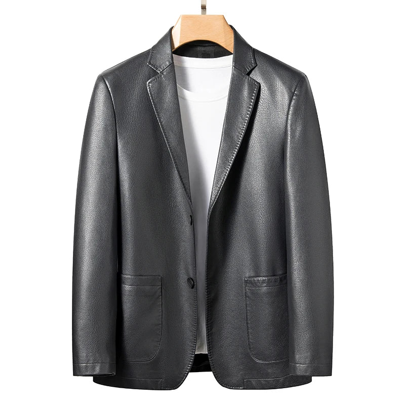 YN-2330 Natural Sheep Leather Casual Suit Men's Jacket Slim Spring and Autumn Thin Section Black Brown