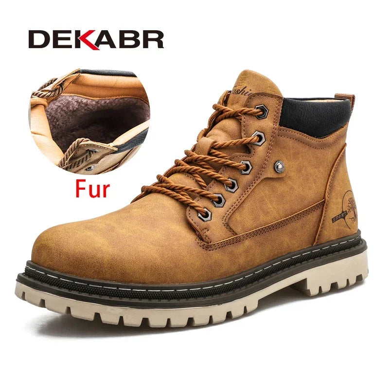 DEKABR Casual Shoes For Men Autumn Winter Warm Fur Plus Comfortable Retro Boots Wear-Resistan Leisure Vintage Style Boots Men