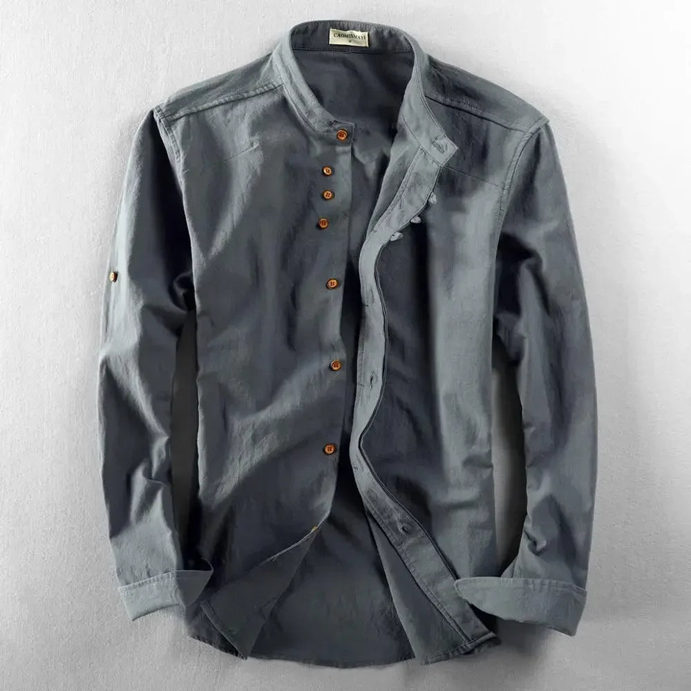 Customizable Men Cotton Linen Shirt Formal Retro Chinese Style Long Sleeve Mandarin Collar Casual Shirts Soft Comfort Clothing