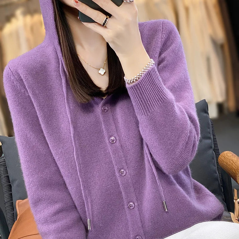Women Cardigans Hooded Single Breasted Thick Warm Sweater Loose Knitted Bottoming Shirt Autumn Winter Knit Fashion Korean Jumper