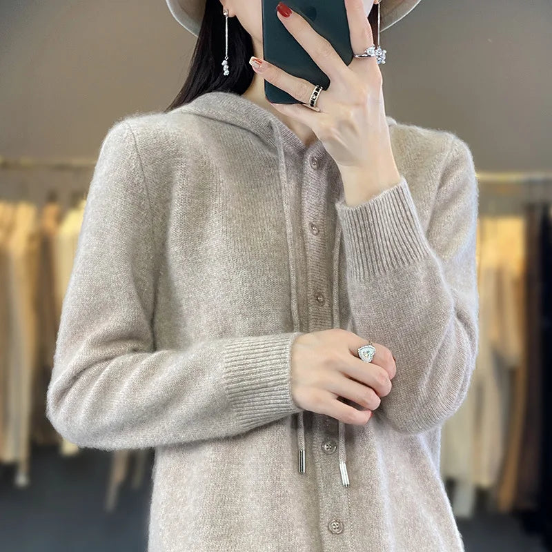 Women Cardigans Hooded Single Breasted Thick Warm Sweater Loose Knitted Bottoming Shirt Autumn Winter Knit Fashion Korean Jumper
