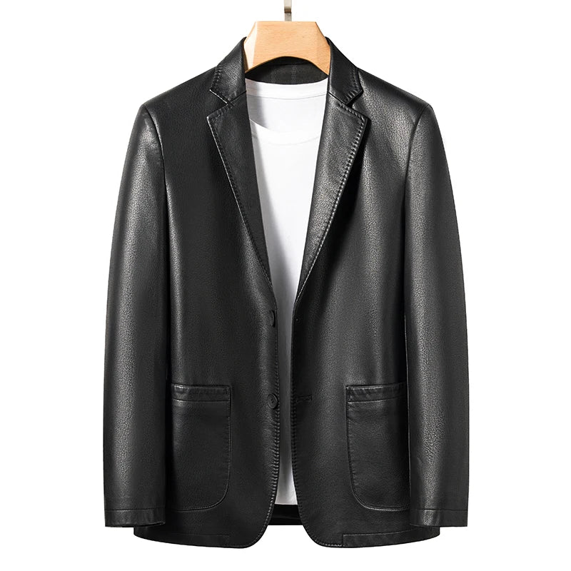 YN-2330 Natural Sheep Leather Casual Suit Men's Jacket Slim Spring and Autumn Thin Section Black Brown