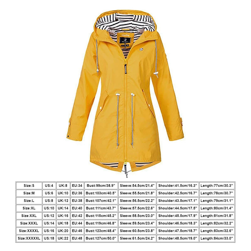 Women Fashion Raincoat Windbreak Rain Outdoor Camping Windproof Jacket Hiking Lightweight Hooded Coats Casual Plus Size S-5XL