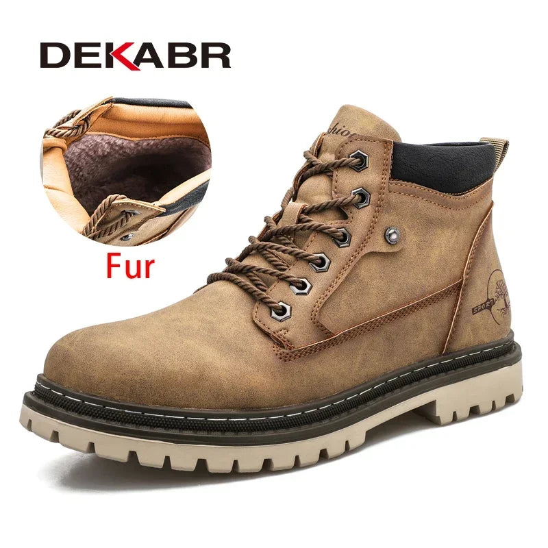DEKABR Casual Shoes For Men Autumn Winter Warm Fur Plus Comfortable Retro Boots Wear-Resistan Leisure Vintage Style Boots Men