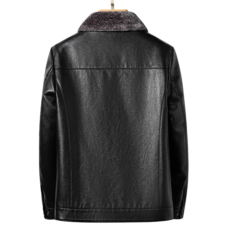 YN-2365 Autumn/Winter Men's Natural Leather Jacket Thickened Fur Integrated Business Casual Top Black Coffee Middle Aged Youth