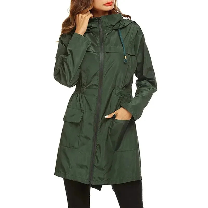 New Autumn Women's Lightweight Jacket Windproof Waterproof Raincoat Female Long Rain Tops Rainwear Hooded Outdoor Hiking Travel