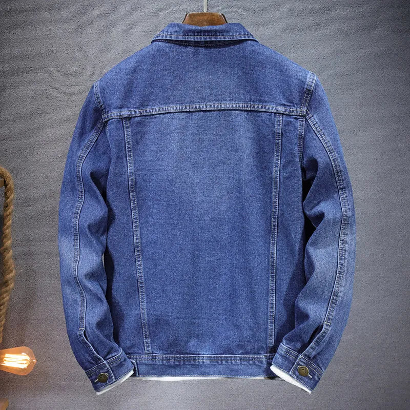 Deep Blue Mens Long Sleeve Denim Jacket, Single Breasted Lapel Coat, Black Fashion Casual Jackets, Asian Size M-5XL