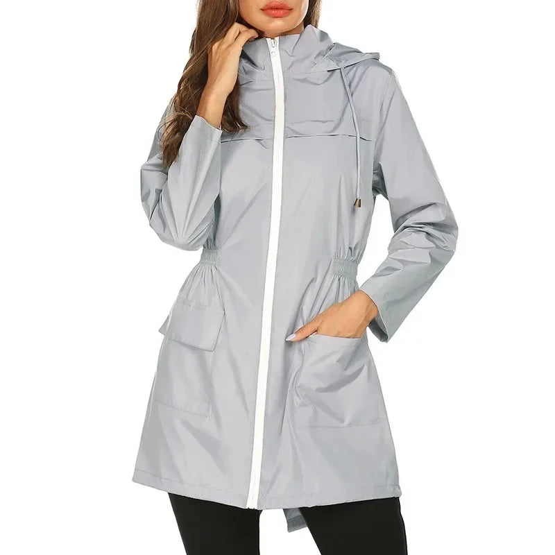 New Autumn Women's Lightweight Jacket Windproof Waterproof Raincoat Female Long Rain Tops Rainwear Hooded Outdoor Hiking Travel