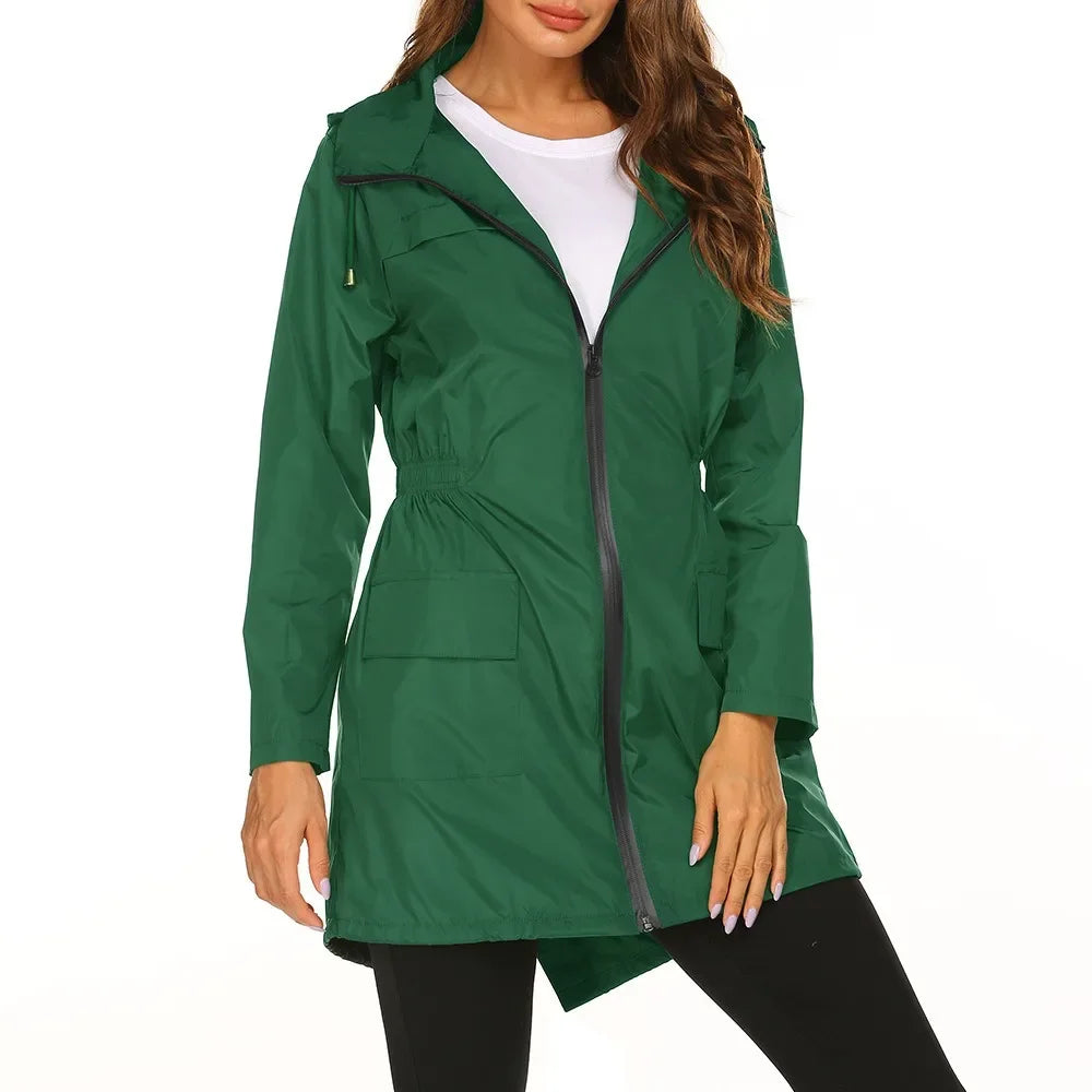 New Autumn Women's Lightweight Jacket Windproof Waterproof Raincoat Female Long Rain Tops Rainwear Hooded Outdoor Hiking Travel