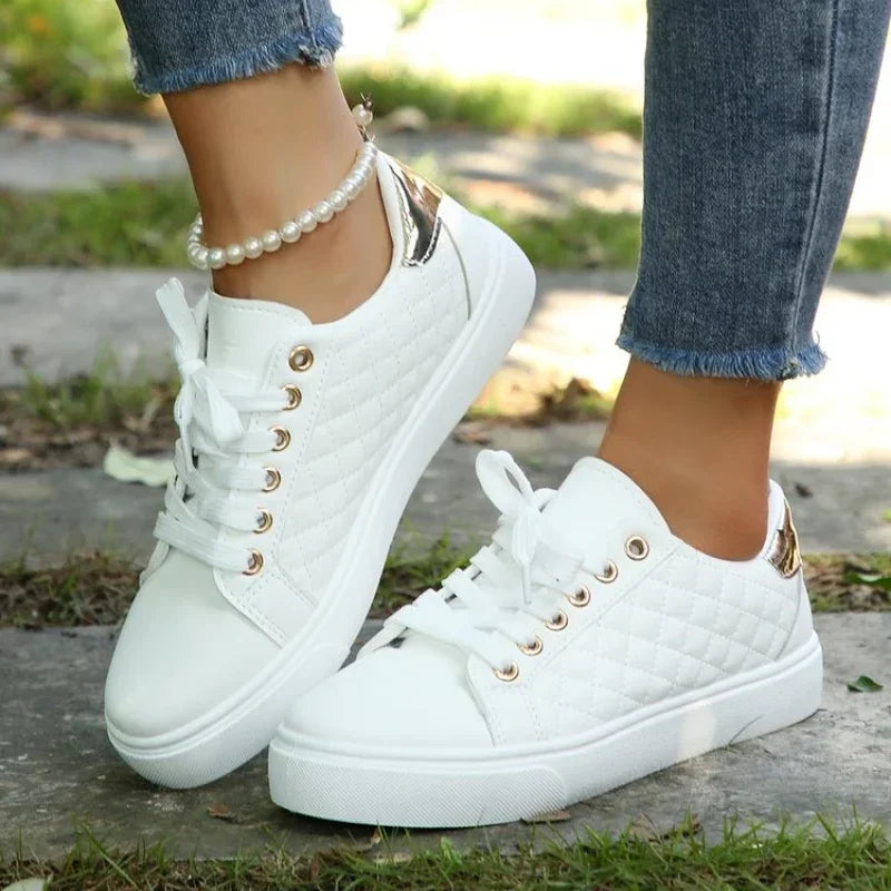 Size 35-41 2024 Women White Sneakers Spring Autumn Womens Fashion Black Lace-up Soft Soled PU Leather Shoes Ladies Casual Shoes