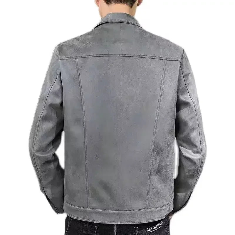 New Trendy Men's Jacket For Spring/autumn Solid Color Top Casual Stylish Lapel Jacket Deer Skin Fleece