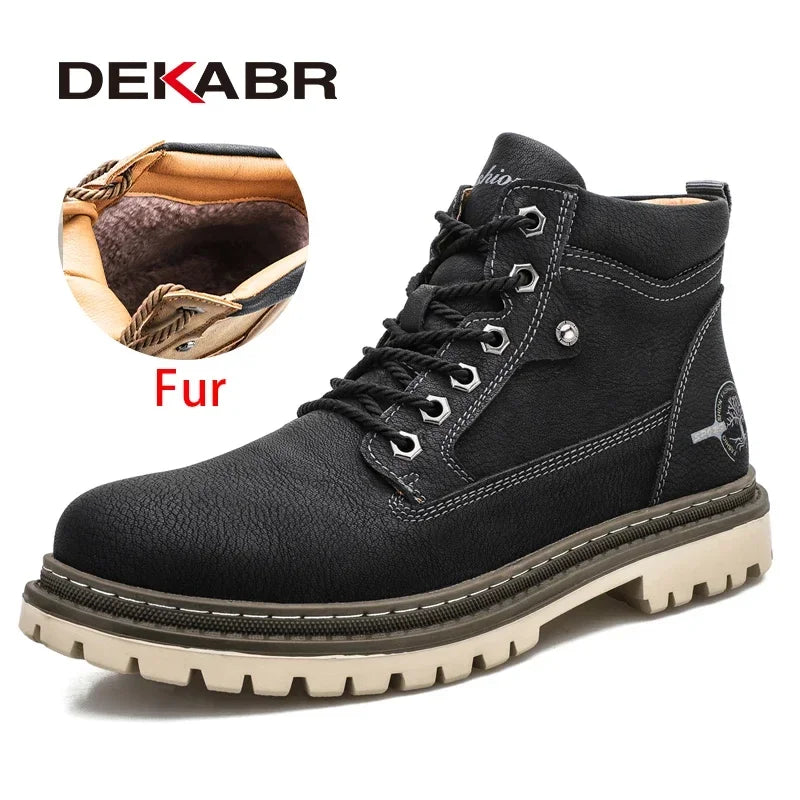 DEKABR Casual Shoes For Men Autumn Winter Warm Fur Plus Comfortable Retro Boots Wear-Resistan Leisure Vintage Style Boots Men