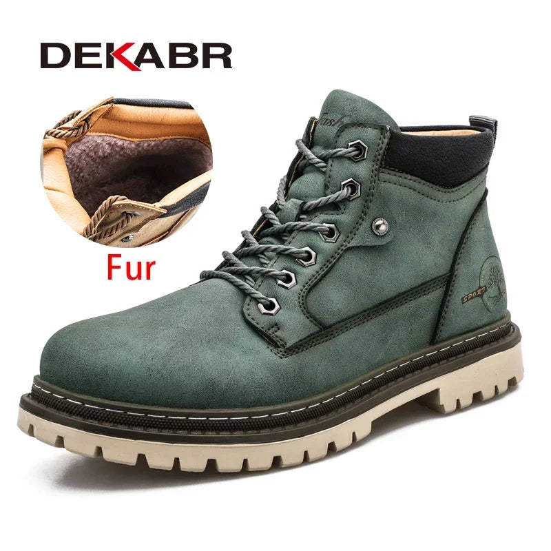 DEKABR Casual Shoes For Men Autumn Winter Warm Fur Plus Comfortable Retro Boots Wear-Resistan Leisure Vintage Style Boots Men