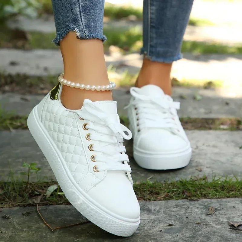 Size 35-41 2024 Women White Sneakers Spring Autumn Womens Fashion Black Lace-up Soft Soled PU Leather Shoes Ladies Casual Shoes
