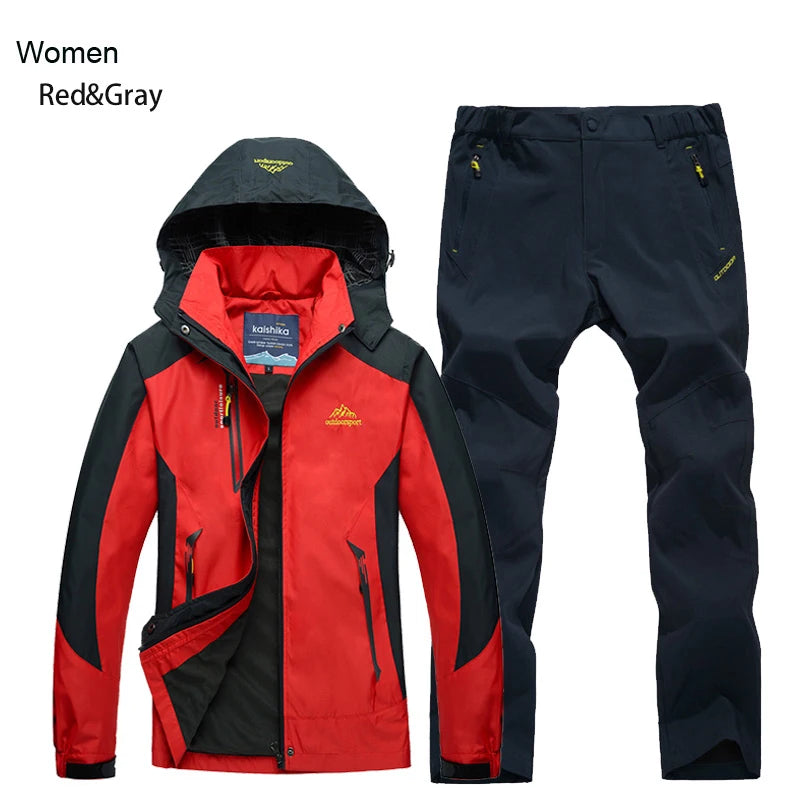 TRVLWEGO Women Jacket Pants Hiking Set Camping Spring Autumn Outdoor Waterproof 20000MM Windbreak Suit Trekking Coat Trousers