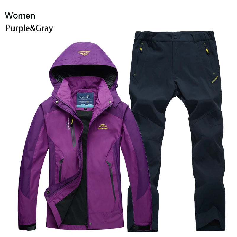 TRVLWEGO Women Jacket Pants Hiking Set Camping Spring Autumn Outdoor Waterproof 20000MM Windbreak Suit Trekking Coat Trousers