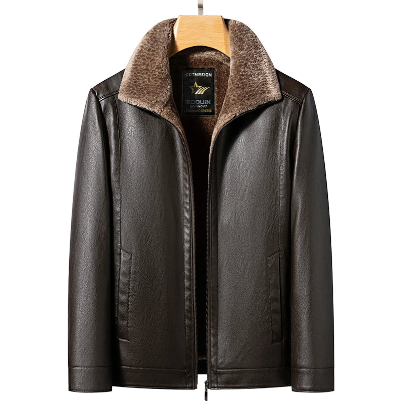 YN-2365 Autumn/Winter Men's Natural Leather Jacket Thickened Fur Integrated Business Casual Top Black Coffee Middle Aged Youth