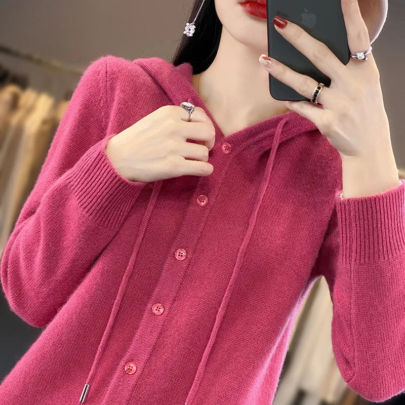 Women Cardigans Hooded Single Breasted Thick Warm Sweater Loose Knitted Bottoming Shirt Autumn Winter Knit Fashion Korean Jumper