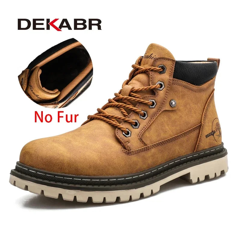 DEKABR Casual Shoes For Men Autumn Winter Warm Fur Plus Comfortable Retro Boots Wear-Resistan Leisure Vintage Style Boots Men