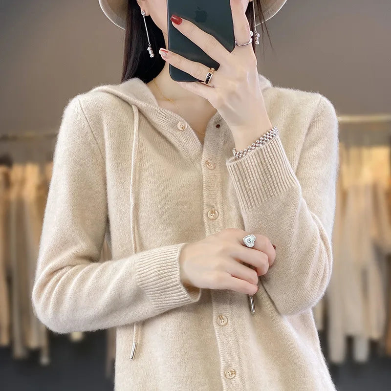 Women Cardigans Hooded Single Breasted Thick Warm Sweater Loose Knitted Bottoming Shirt Autumn Winter Knit Fashion Korean Jumper