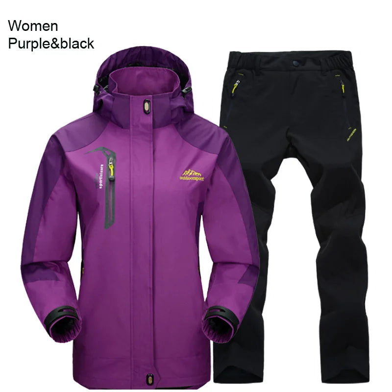 TRVLWEGO Women Jacket Pants Hiking Set Camping Spring Autumn Outdoor Waterproof 20000MM Windbreak Suit Trekking Coat Trousers