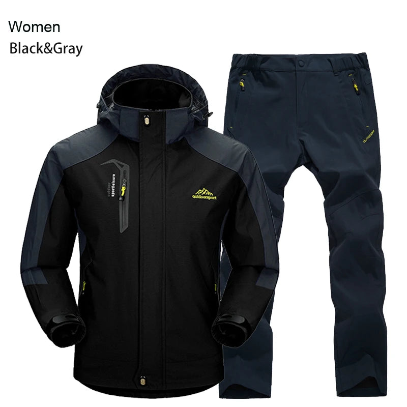 TRVLWEGO Women Jacket Pants Hiking Set Camping Spring Autumn Outdoor Waterproof 20000MM Windbreak Suit Trekking Coat Trousers