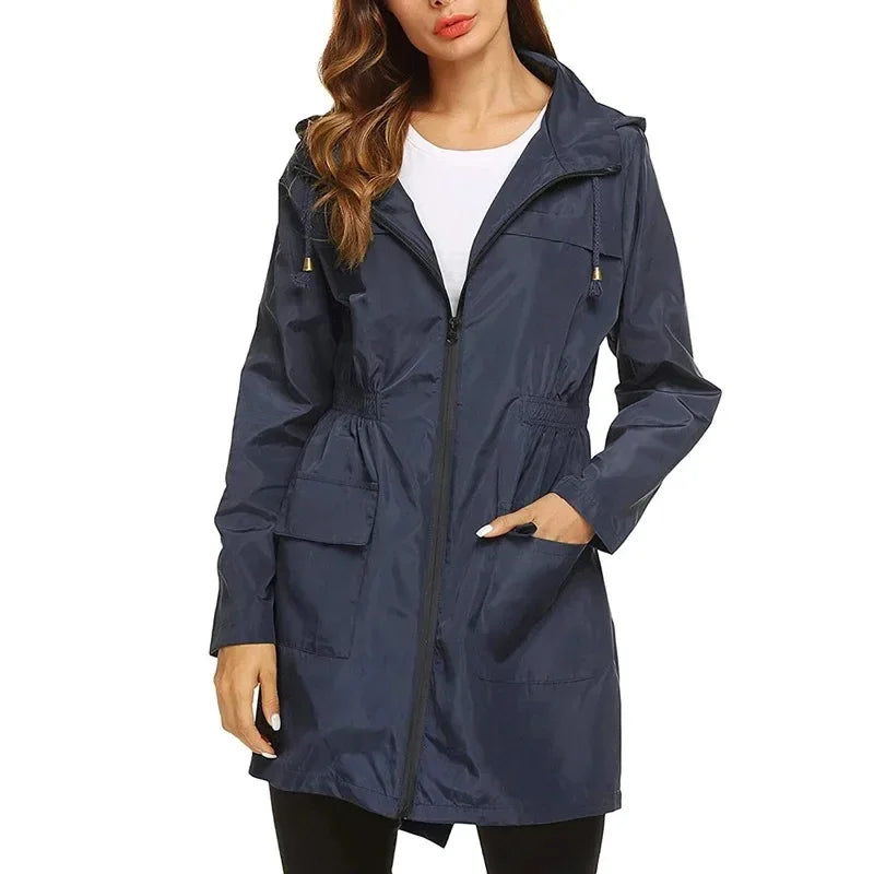 New Autumn Women's Lightweight Jacket Windproof Waterproof Raincoat Female Long Rain Tops Rainwear Hooded Outdoor Hiking Travel