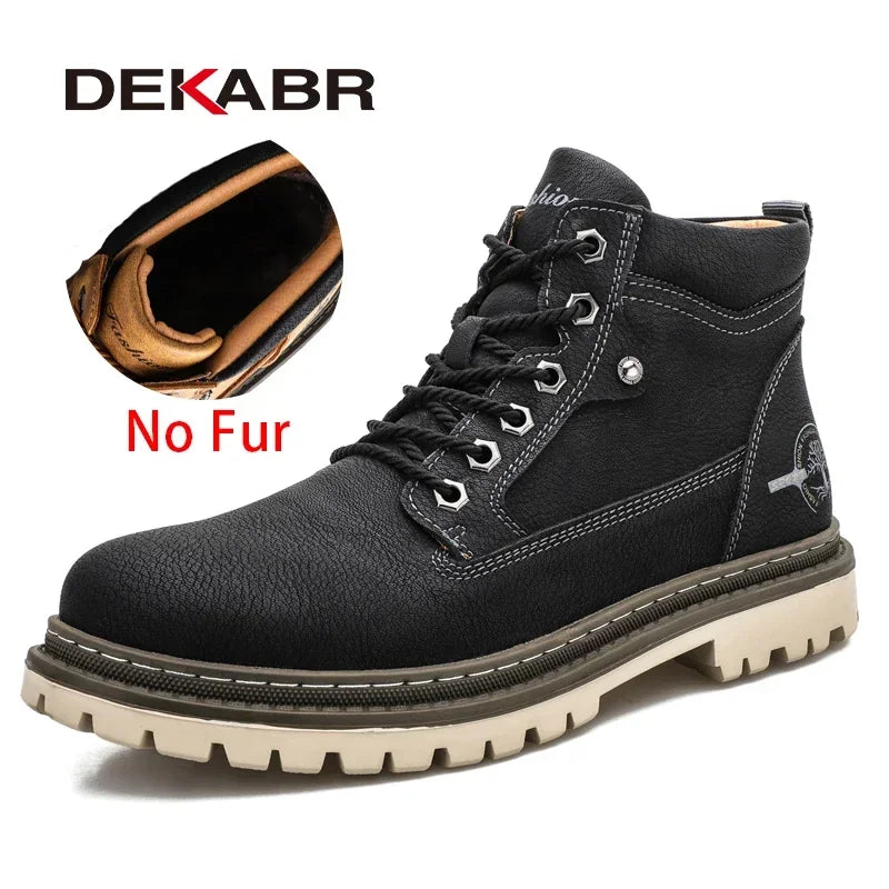 DEKABR Casual Shoes For Men Autumn Winter Warm Fur Plus Comfortable Retro Boots Wear-Resistan Leisure Vintage Style Boots Men