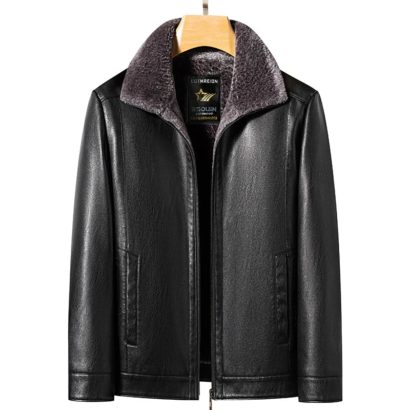 YN-2365 Autumn/Winter Men's Natural Leather Jacket Thickened Fur Integrated Business Casual Top Black Coffee Middle Aged Youth