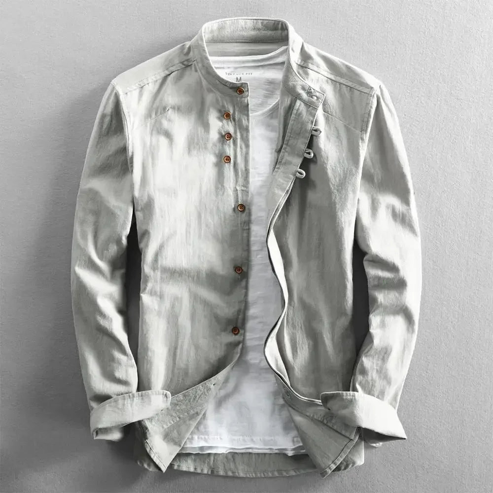 Customizable Men Cotton Linen Shirt Formal Retro Chinese Style Long Sleeve Mandarin Collar Casual Shirts Soft Comfort Clothing