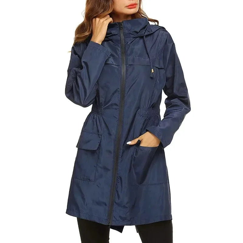 New Autumn Women's Lightweight Jacket Windproof Waterproof Raincoat Female Long Rain Tops Rainwear Hooded Outdoor Hiking Travel