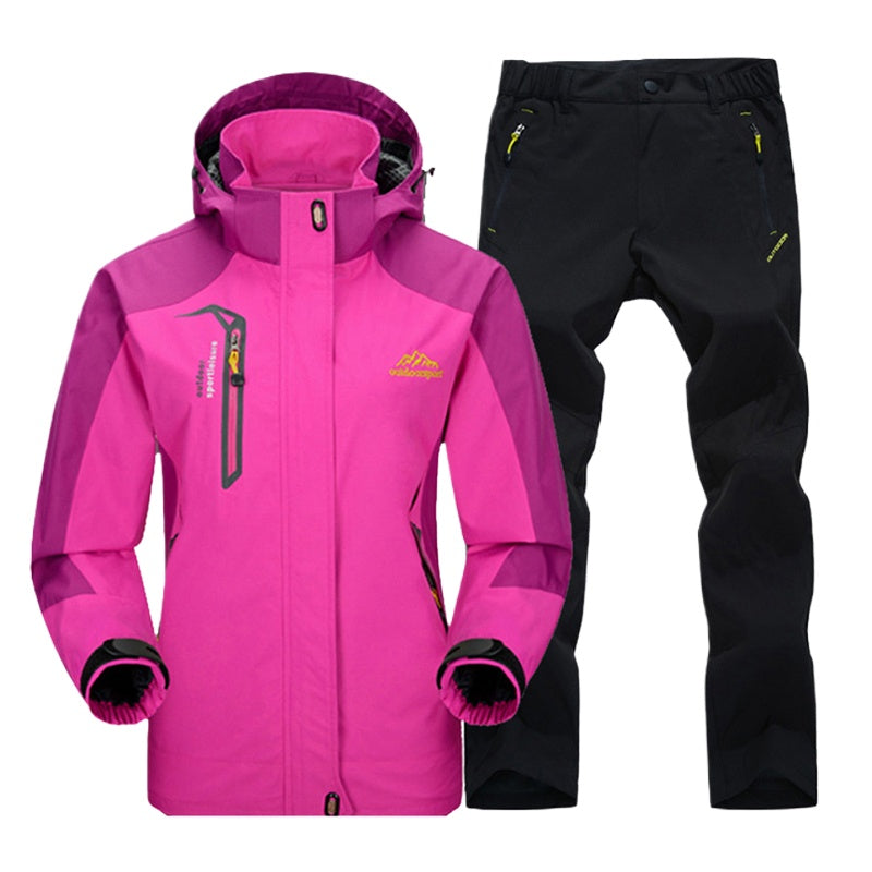 TRVLWEGO Women Jacket Pants Hiking Set Camping Spring Autumn Outdoor Waterproof 20000MM Windbreak Suit Trekking Coat Trousers